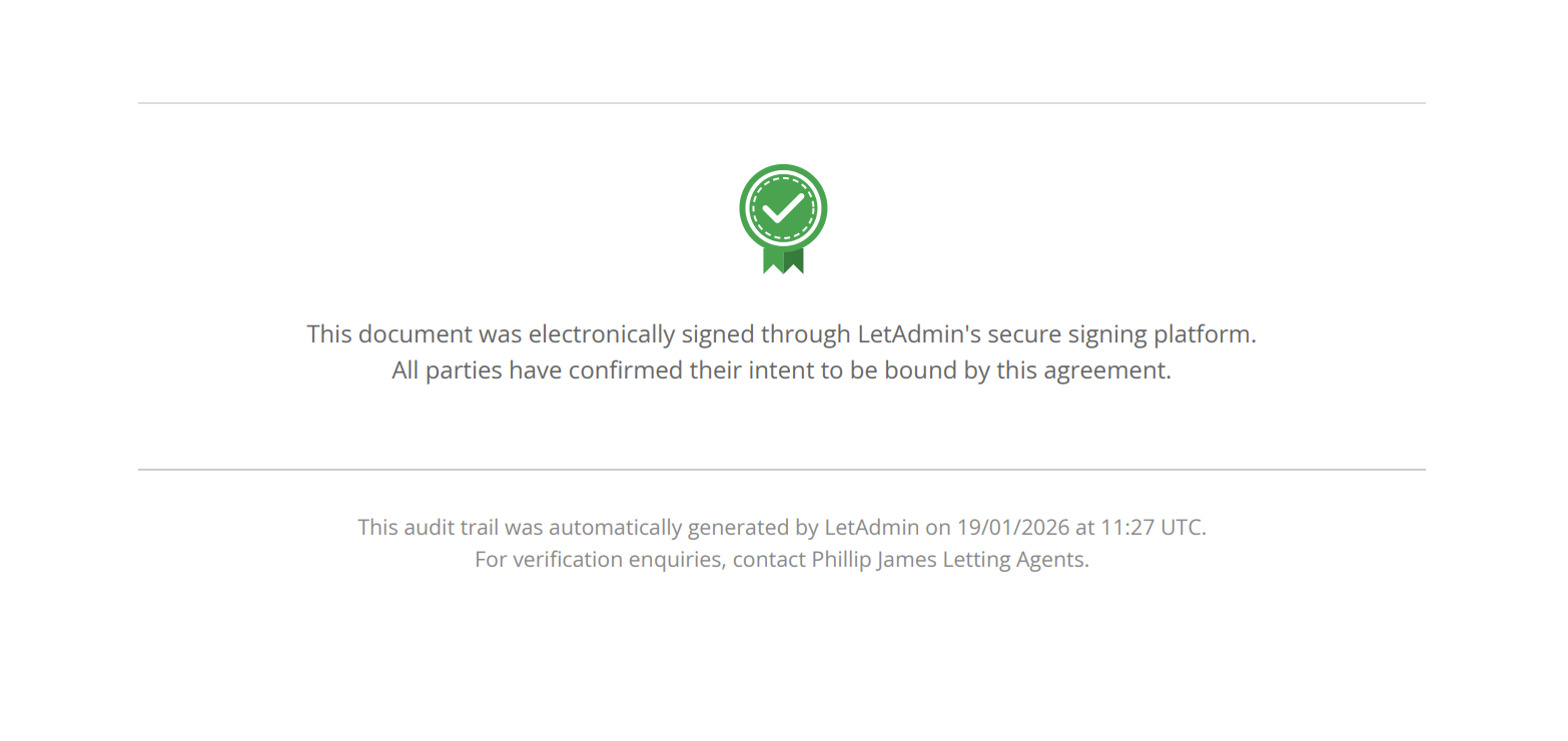 LetAdmin security seal for verified tenancy agreement signing